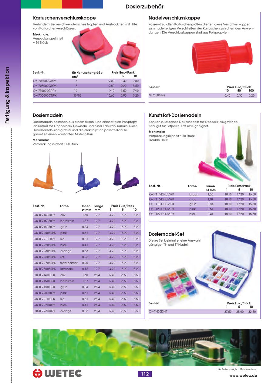 oliv Wetec Kunststoff-Dosiernadeln PACK à 50 STÜCK Ø Innen 1,60 mm