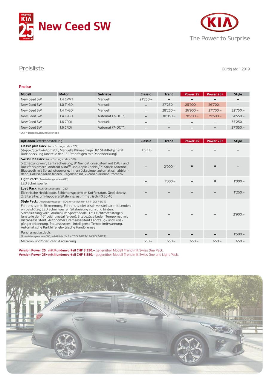 Ceed Sw Classic Preisliste 2019 Von Kia Motors Schweiz