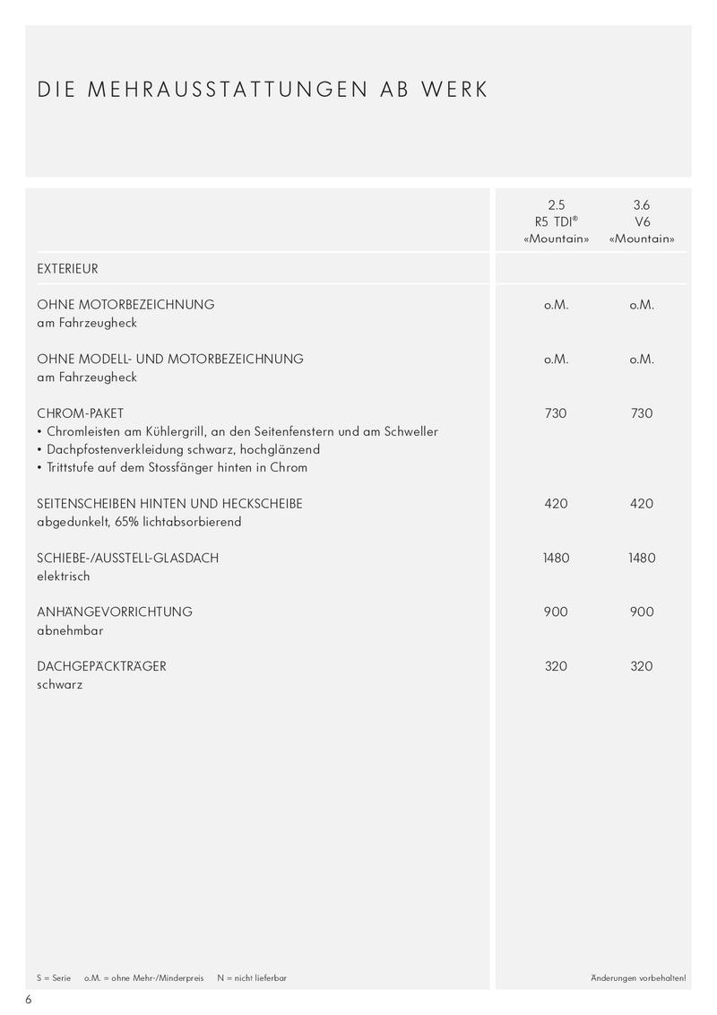 Volkswagen Touareg Mountain Preisliste 06 Von Volkswagen Schweiz
