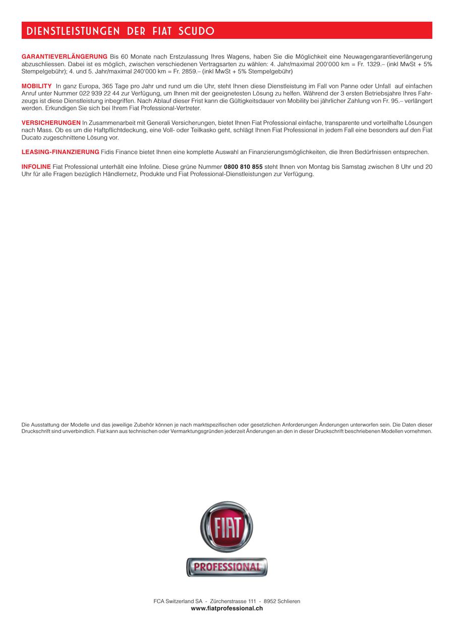 Fiat Scudo Preisliste 2016 Von Fiat Auto Suisse Sa