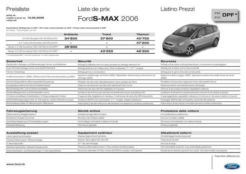 Ford S Max Preisliste 2006 Von Ford Motor Company Switzerland Sa
