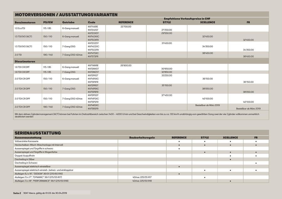 Seat Ateca Preisliste Gultig 01 03 Bis 30 04 2019 Von Seat Schweiz Amag