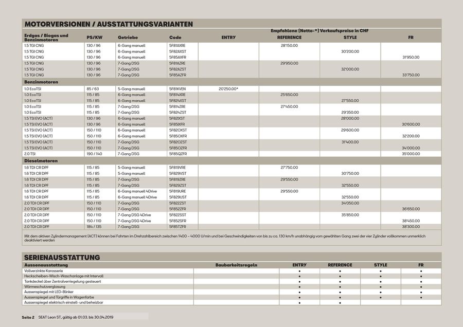 Seat Leon St Preisliste Gultig Ab 01 03 Bis 30 04 19 Von Seat Schweiz Amag
