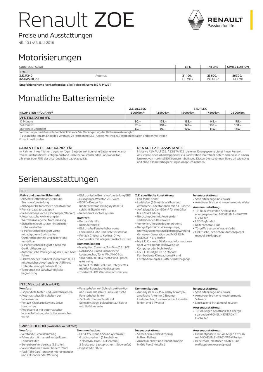 renault zoe ze preisliste 2016 von renault