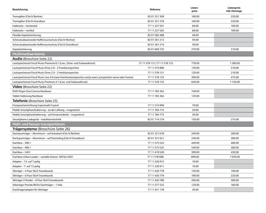 renault clio preisliste zubehor 09 2018 von renault
