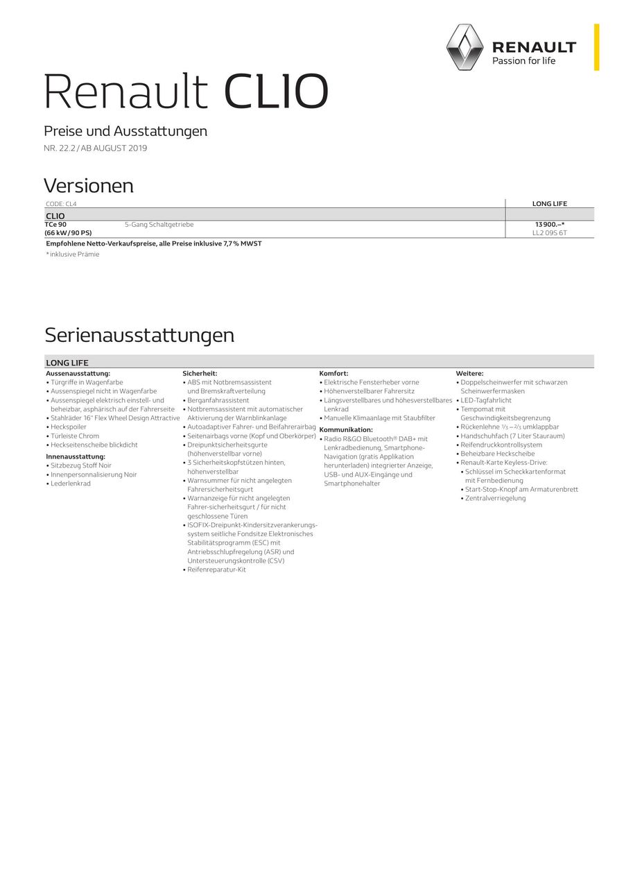 renault clio long life preisliste 2019 von renault