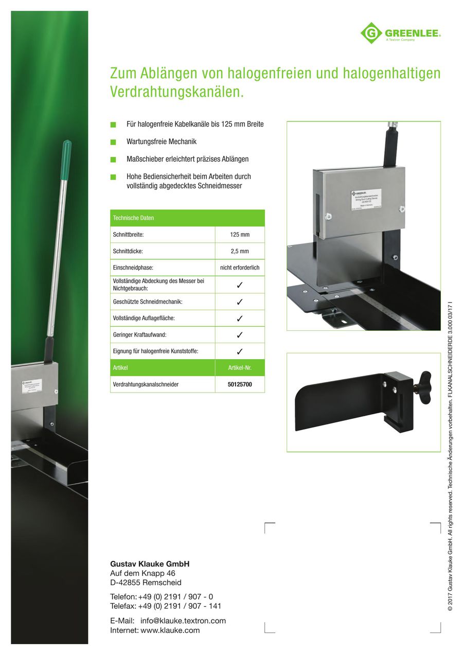 Verdrahtungskanalschneider Fur Kabelkanale Bis 125 Mm 2017 Von Klauke