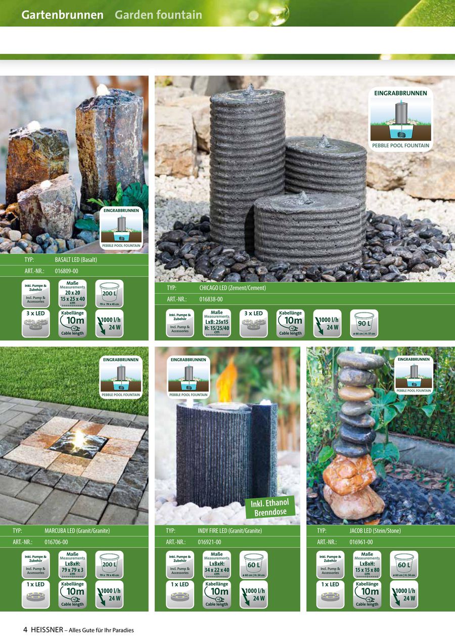 Heissner Terrazzo-Brunnen-Set Durona LED
