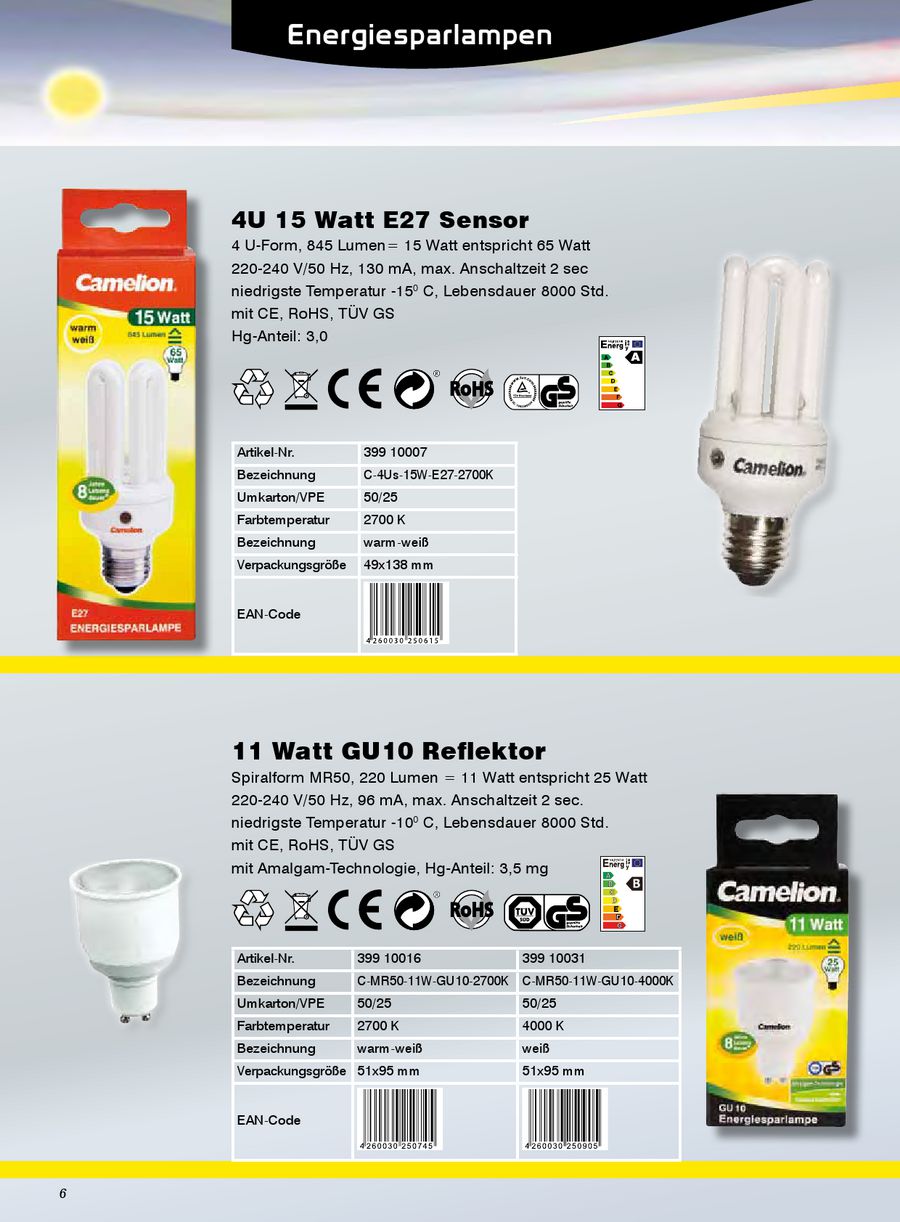 Led Energiesparlampen 12 Von Camelion Batterien