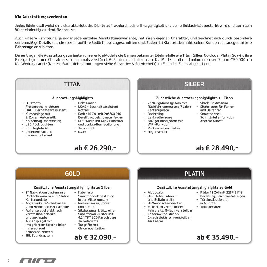 Seite 10 Von Kia Niro Preisliste Technische Daten 2016