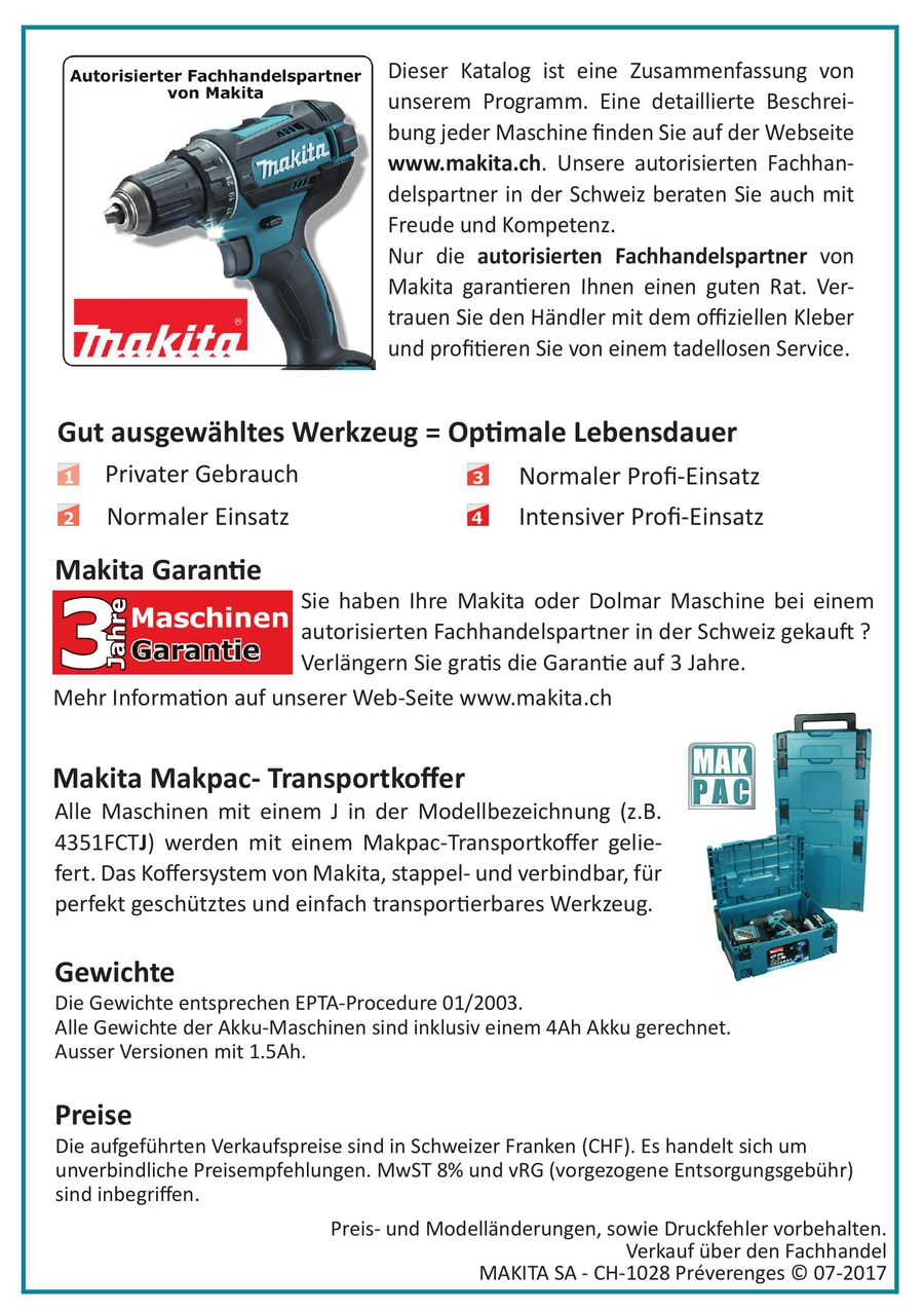 Makita Werkzeug Uberblick 2017 2018 Gultig Vom 01 06 2017 31 03 2018 Von Fux Tools