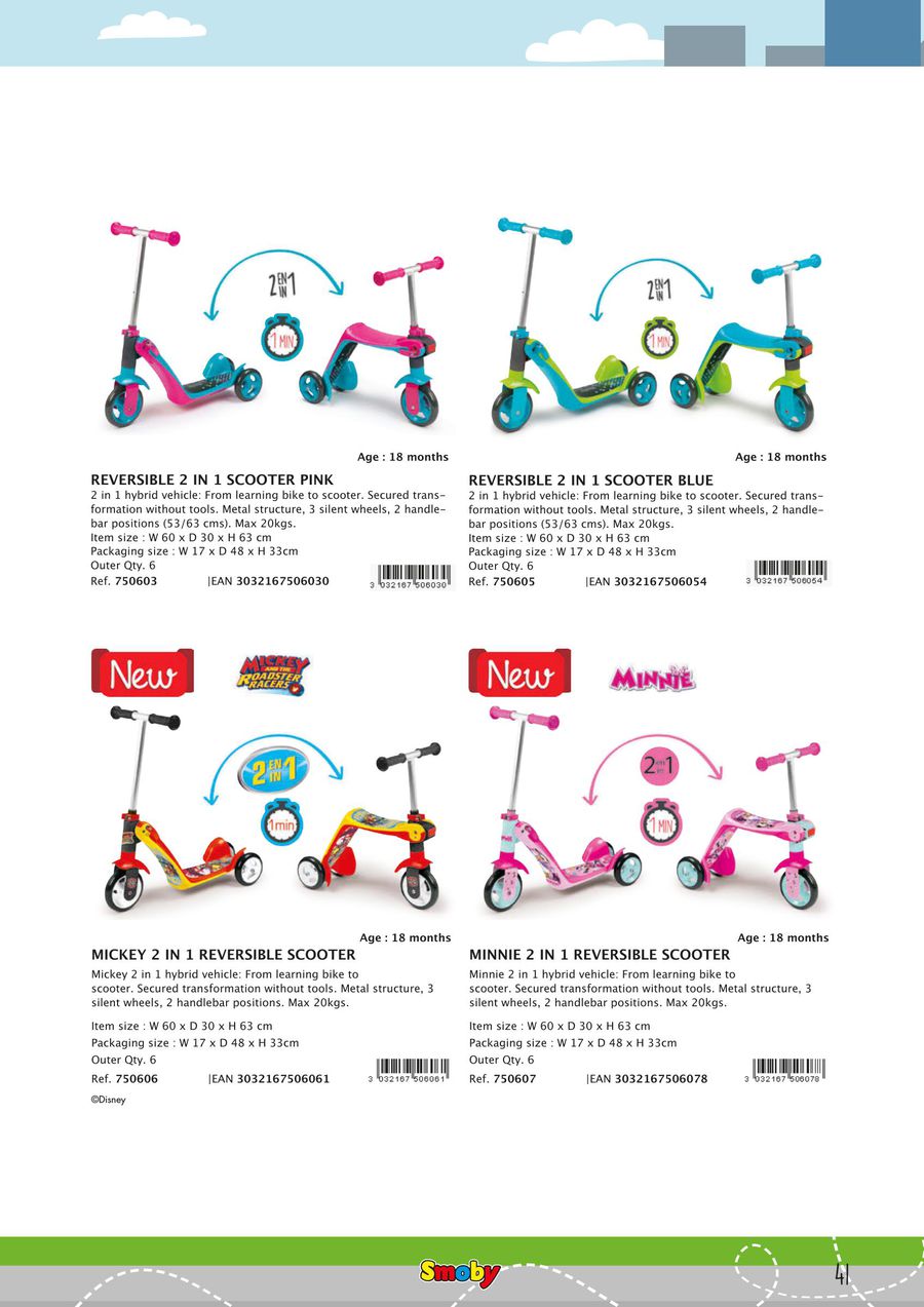 smoby reversible 2 in 1 scooter pink