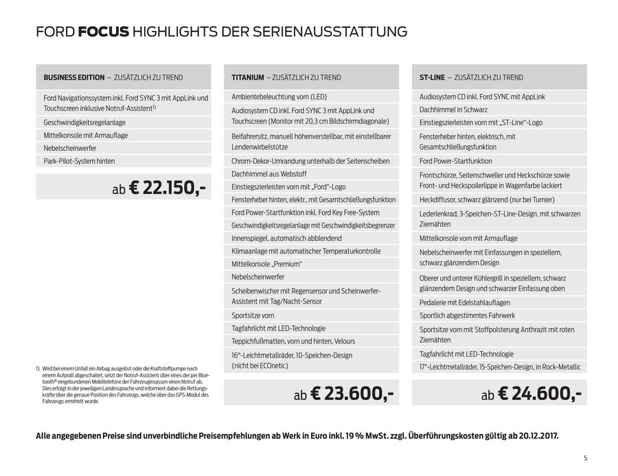 Ford Focus Preisliste 20 12 2017 Von Asf Autoservice