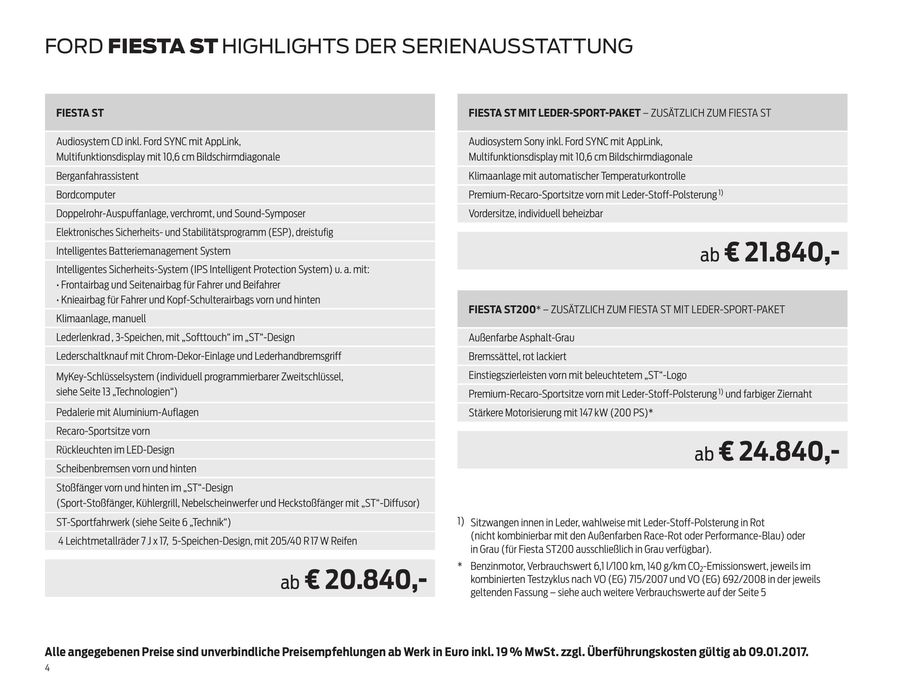 Preisliste Ford Fiesta St200 09 01 2017 Von Asf Autoservice