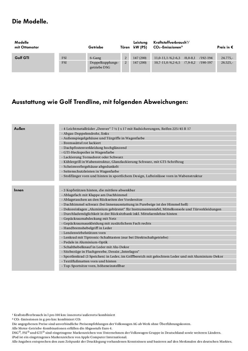Vw Golf Gti Preisliste 2007 Von Volkswagen Deutschland