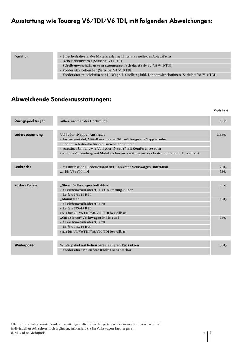 Vw Touareg Exclusive Edition Preisliste 06 Von Volkswagen Deutschland