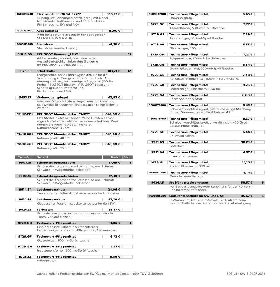 Seite 4 Von Peugeot 508 508 Sw 508 Rxh Zubehor Preisliste Juli 2014