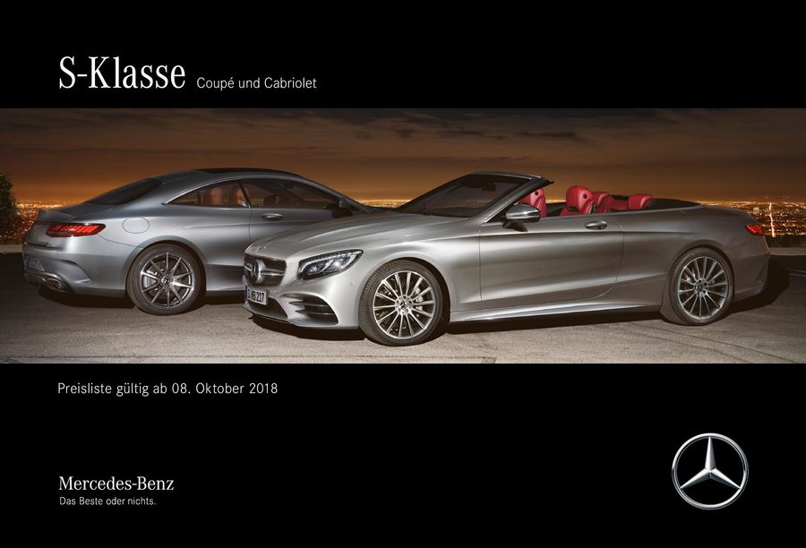 S Klasse Coupe Und Cabriolet Preisliste Oktober 2018 Von Mercedes Benz Deutschland