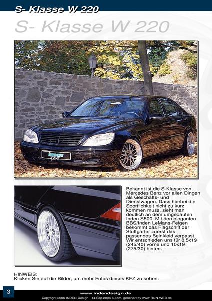 Diese Katalogseite aus Inden Mercedes SKlasse W 220 Tuning 2006 von Inden